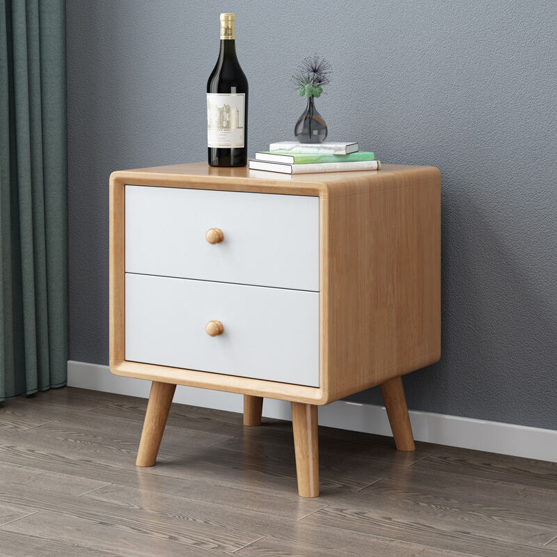 Nordic Solid Wood Bedside Table Simple Modern Complete Simple Bedroom Storage Cabinet Japanese Log Bedside Bucket Cabinet