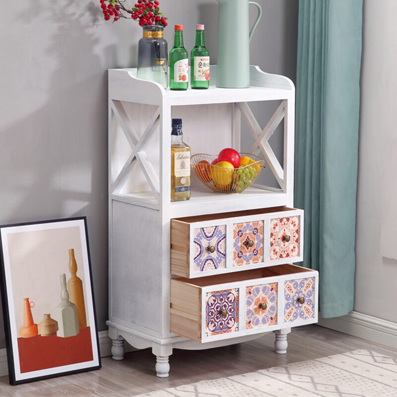 American-Style Solid Wood Sideboard Vintage Painted Chest of Drawers Living Room Locker Multi-Functional Tea Cabinet Wall Storage Cabinet