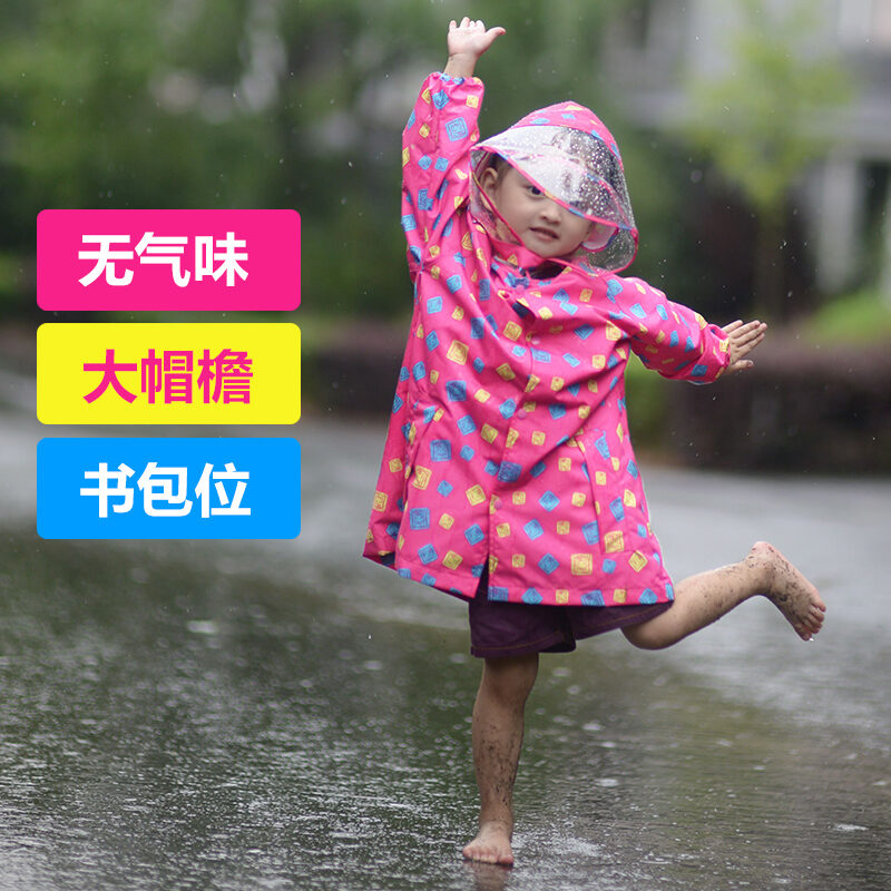 Children's Reflective Raincoat Boys and Girls Waterproof Whole Body Primary School Students Special Transparent One-Piece Rain Cape with Schoolbag