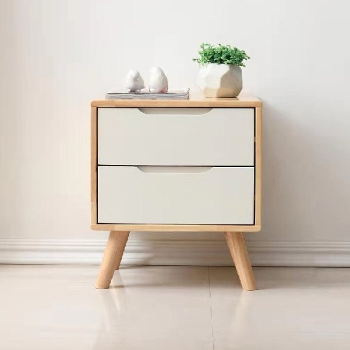 Nordic Solid Wood Bedside Table Simple Modern Complete Simple Bedroom Storage Cabinet Japanese Log Bedside Bucket Cabinet