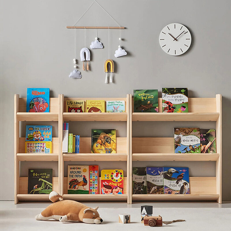 Children's Bookcase Picture Book Stand Reading Floor Home Ins Simple Baby Book Storage Rack All Solid Wood Small Bookshelf