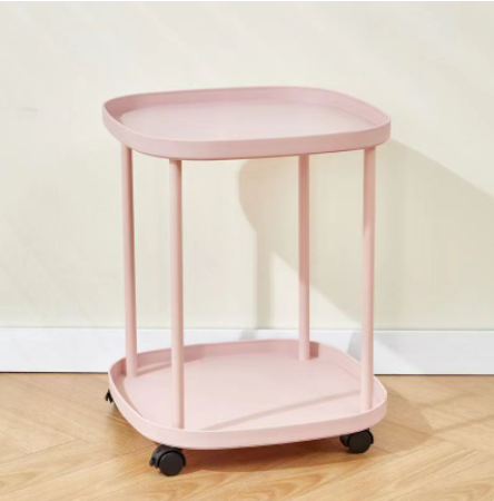 Movable double-layer living room side table 43 x 43 x 54cm storage rack beside table with wheels