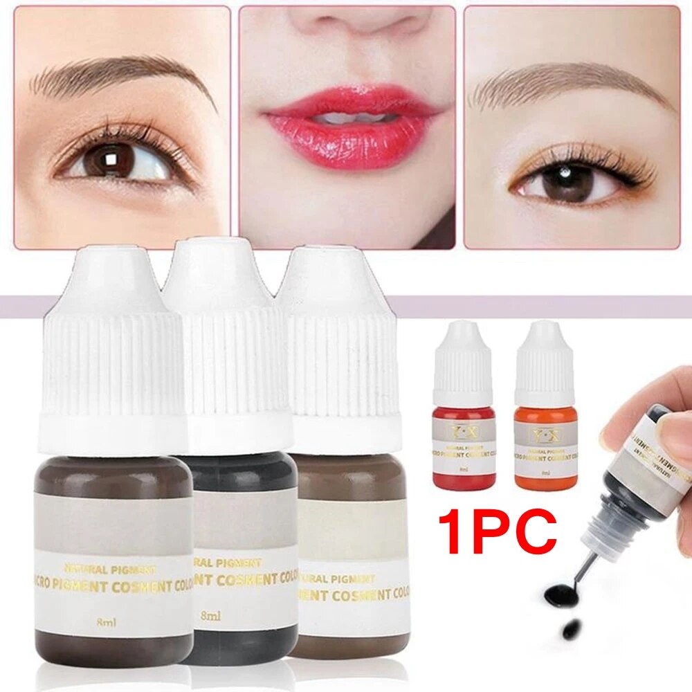8ml Semi Permanent Makeup Pigment Eyebrow Inks Lips Eye Line Tattoo Color Microblading Pigment Body Art Beauty Tool Supplies