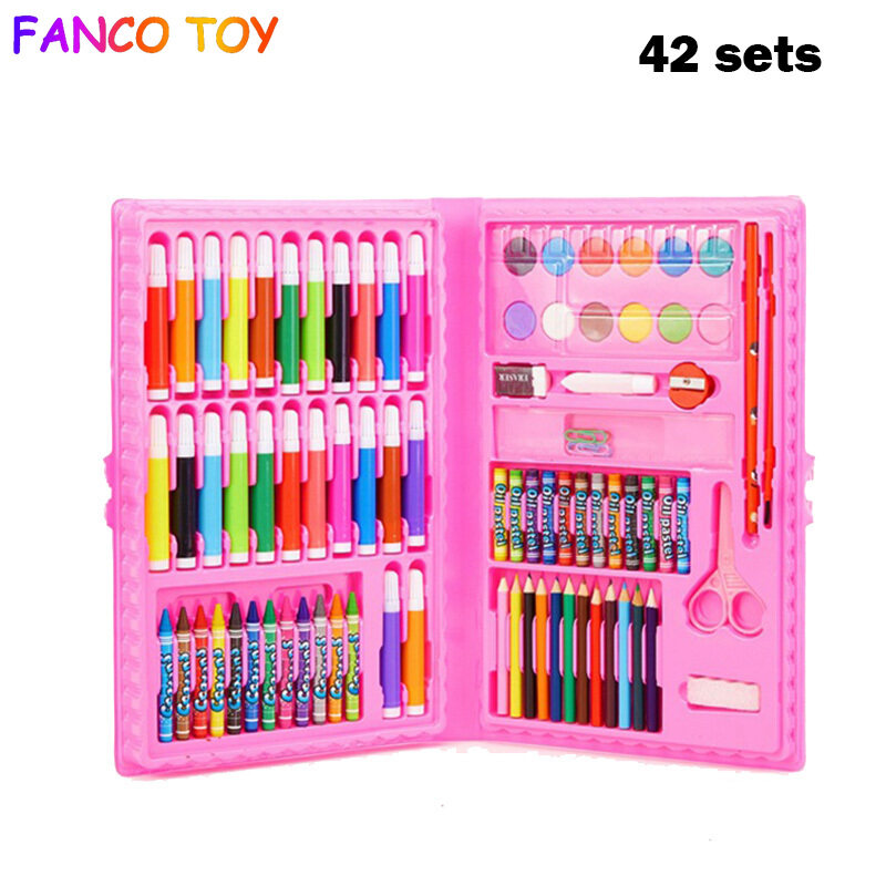 Non Toxics Kid Draw Set Colored Pencil Crayon Watercolors Pens Crayons Pastels Paper Clips Pencil Drawing Board Set Toy Painting Art Marker School Supplies Children Gifts