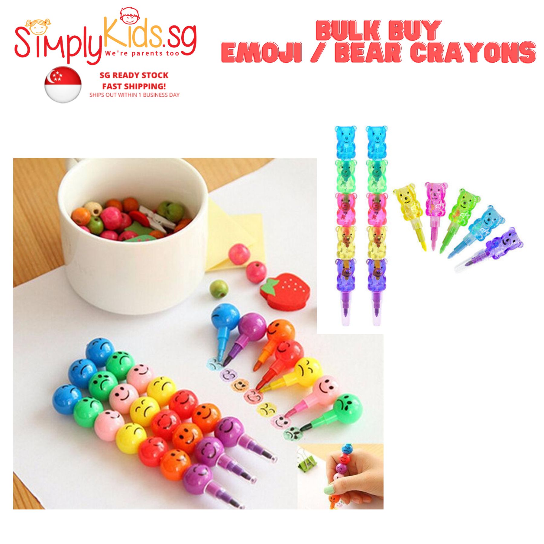 SimplyKids.SG® [SG SELLER] Wholesale Bulk Buy Emoji Crayons -  Great For Party Gift Packs / Birthday Party Packs / Party Return Gifts - SG READY STOCK, FAST SHIPPING!