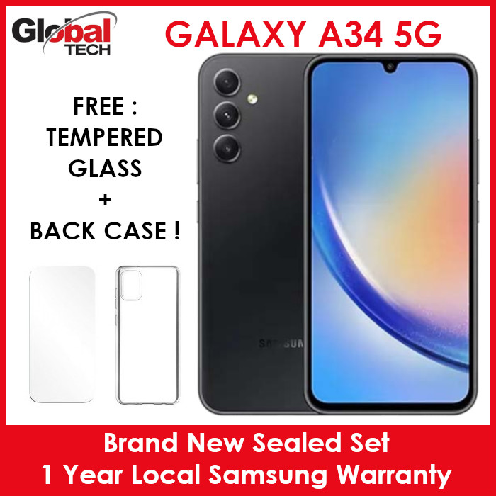 Samsung Galaxy A34 5G 128GB Rom + 8GB Ram / 1 Year Local Samsung Warranty (FREE : TEMPERED GLASS + BACK CASE)