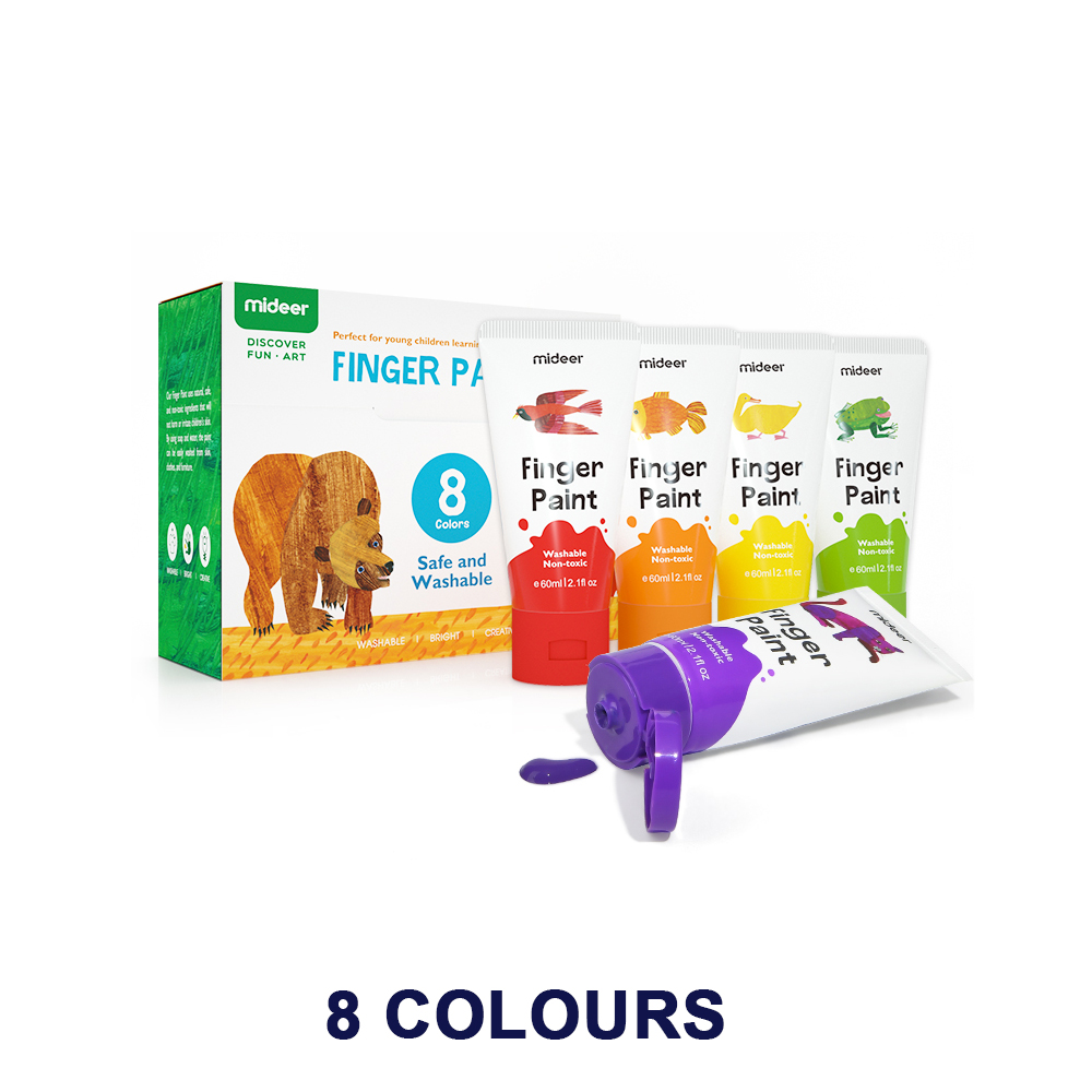 MiDeer Kids Washable 6 / 8 / 12 Colours Finger Paint Kids Painting Supply Canvas / Combo with Apron, Palette and Papers