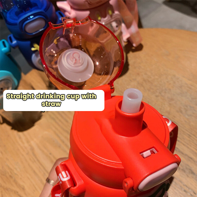 Ready stock 600ml new high-quality children's plastic cup portable strap student straw cup tritan cartoon net red personality water cup OUA2048