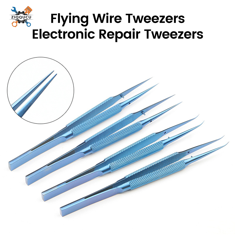 Ziqqucu 1pcs precision flying wire titanium alloy/stainless steel tweezers for mobile phone motherboard fingerprint jumper repair microscope tweezers