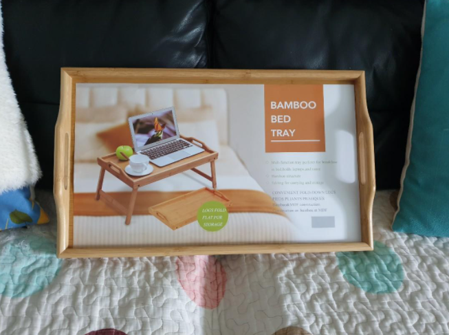 Lazy Bed Table Laptop Desk Breakfast Serving Tray with Folding Legs Foldable Bamboo Wood