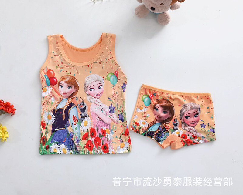 New Creative Cartoon Princess Pattern Children's Underwear Set Summer Children's Princess Minnie Vest Short-sleeved Pajamas Set