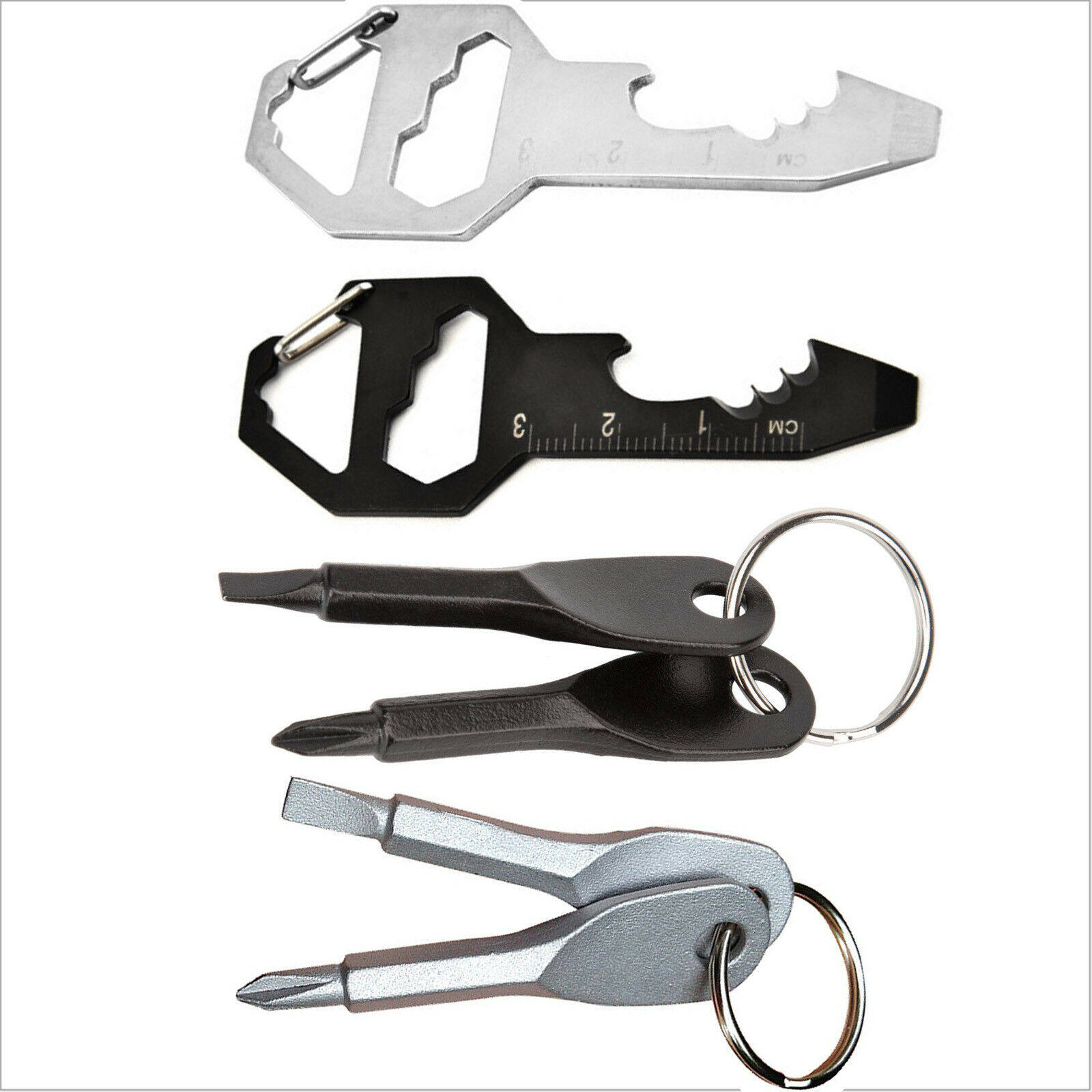 2X Universal Stainless steel EDC Keychain Multi-Tool Key Clip Screw Nut Driver Slicer 10 in 1