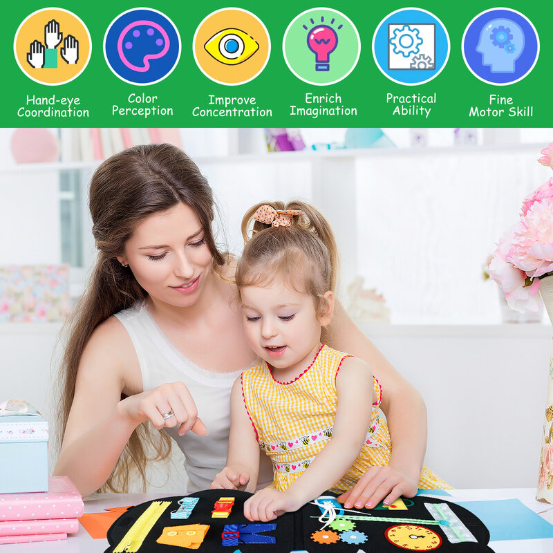 KiddoZone Montessori Educational Toys Baby Busy Board Kindergarten Baby Learn to Wear Clothes Practice Hand Eye Coordination Newborn Early Developmental Toy Gift for Boys and Girls