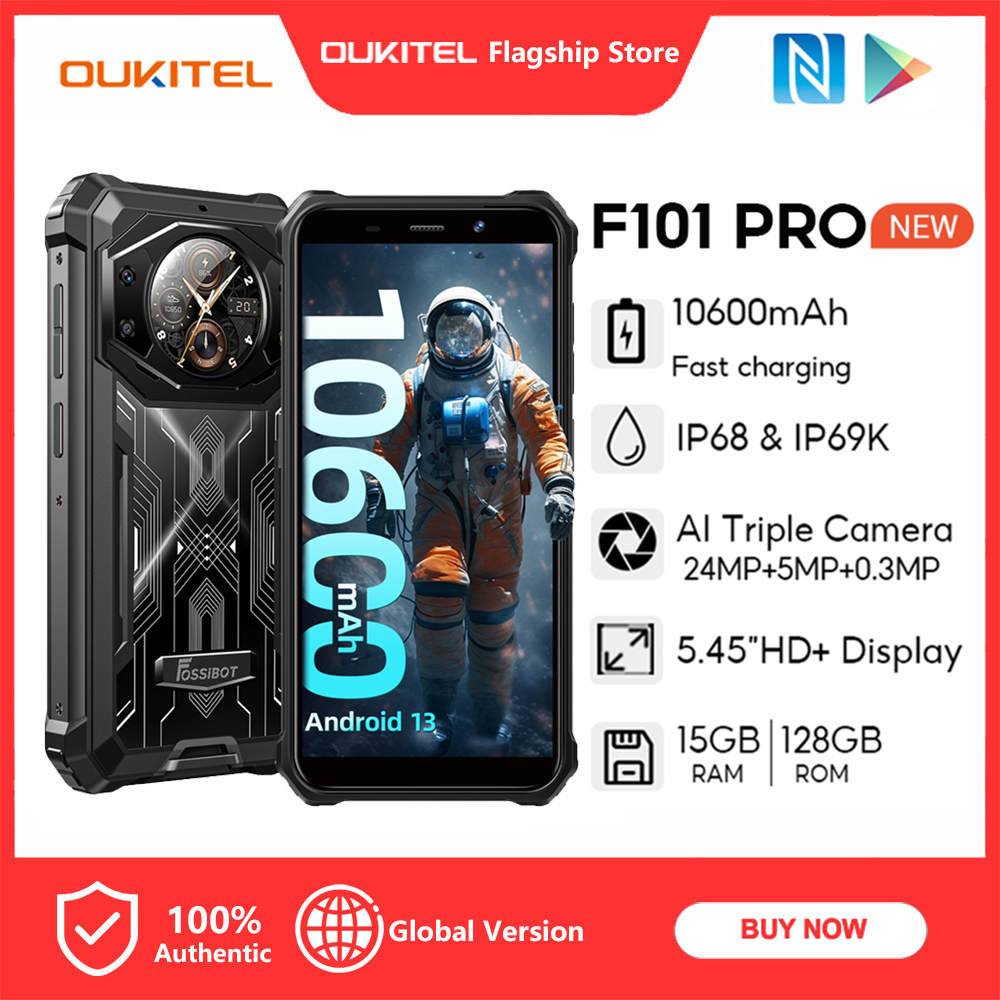 OUKITEL Fossibot F101 Pro Smartphone 10600mAh 15GB+128GB IP68 Waterproof Rugged 24MP Camera NFC Global Version Cellphone