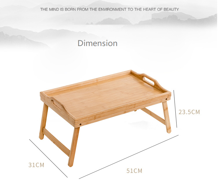 Lazy Bed Table Laptop Desk Breakfast Serving Tray with Folding Legs Foldable Bamboo Wood