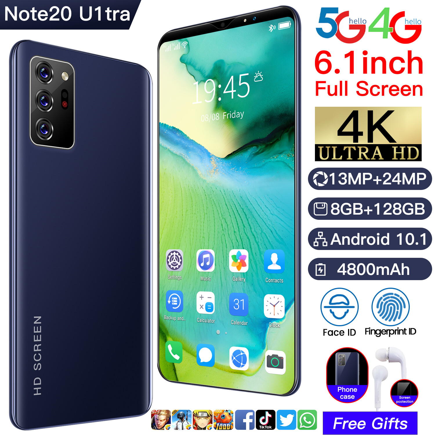 【Free gift】Note 20 ultra 5G Smartphone 6.1 inch 4k HD screen cellphone RAM 8G ROM 128G cheapest Android mobile phone   Same style from Samsung note 20 ultra cellphone 4G LTE promo handphone