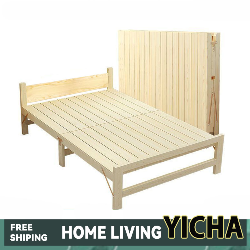 Foldable Bed Frame Solid Wood Bed single person Bed double person Bed, folding bed thickened and reinforced without installation