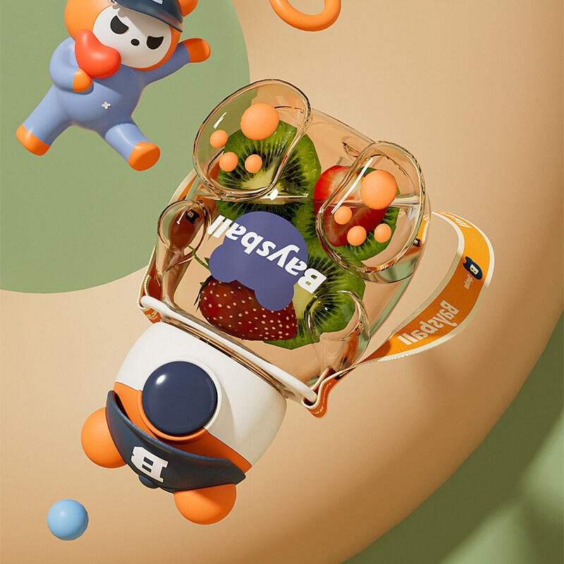 Ready stock Children's Plastic Tritan Sports WaterBottle With Straw Portable Leakproof Cute Cartoon Student Straps Water Cup BPA Free Bottle HGZ034