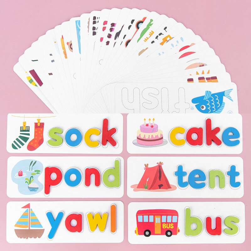 Children Puzzle Wooden Spelling Word Kids Letter Games Kindergarten Teaching Aids English Alphabet Learning Educational Toys