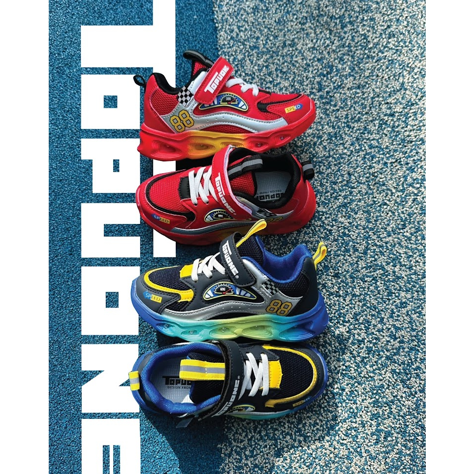 TOPUONE 16.5-21.5cm Children's Shoes Cool Racing Lightweight Decompression Light Casual Sports Shoes-Red.blue