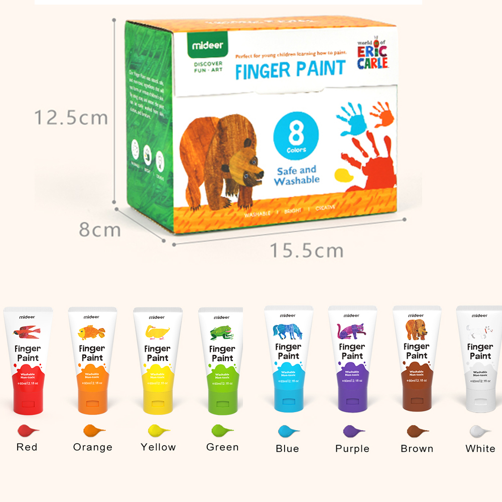 MiDeer Kids Washable 6 / 8 / 12 Colours Finger Paint Kids Painting Supply Canvas / Combo with Apron, Palette and Papers