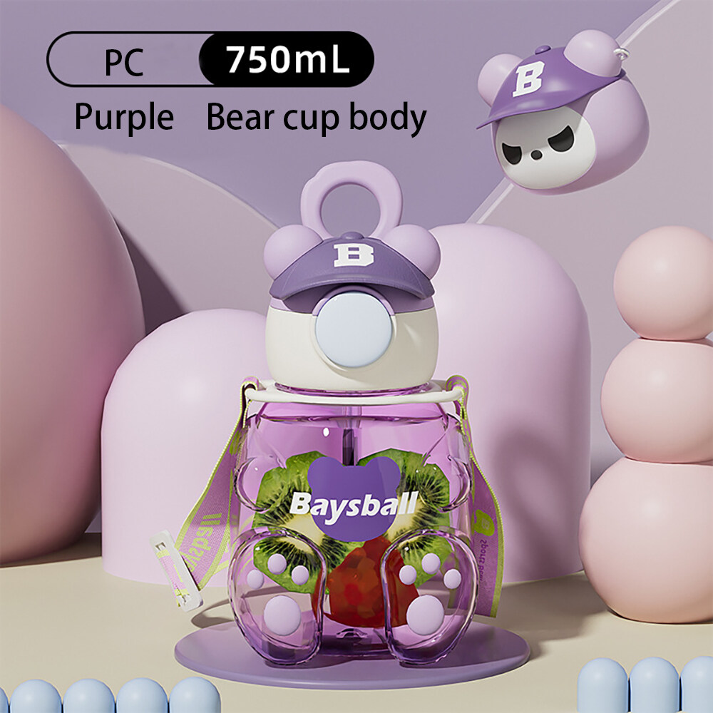 Ready stock Children's Plastic Tritan Sports WaterBottle With Straw Portable Leakproof Cute Cartoon Student Straps Water Cup BPA Free Bottle HGZ034