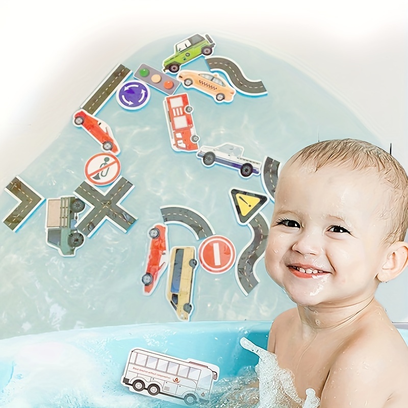 Bath Time Fun & Learning with 23-Piece Traffic Puzzle Bath Toys for Kids Age 2+