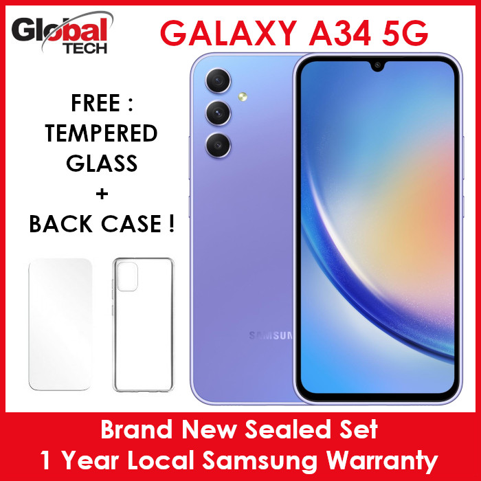Samsung Galaxy A34 5G 128GB Rom + 8GB Ram / 1 Year Local Samsung Warranty (FREE : TEMPERED GLASS + BACK CASE)