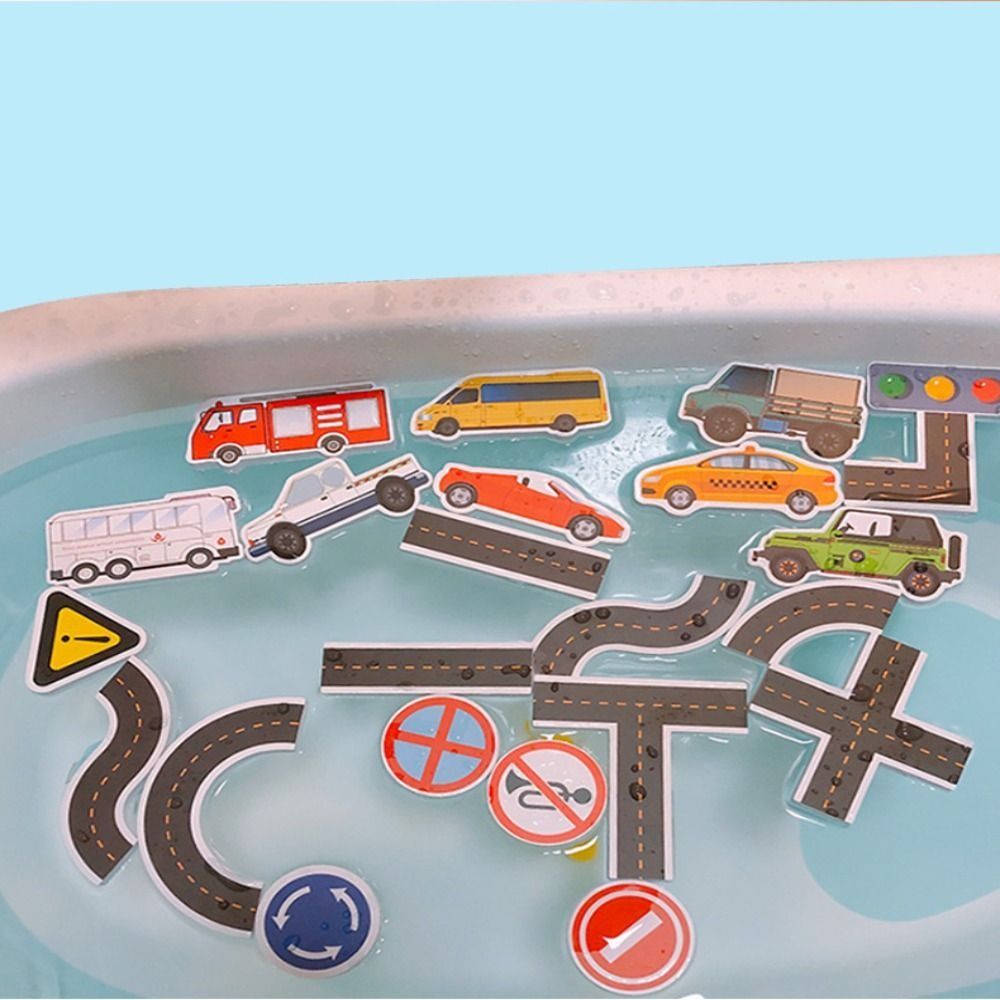 Bath Time Fun & Learning with 23-Piece Traffic Puzzle Bath Toys for Kids Age 2+
