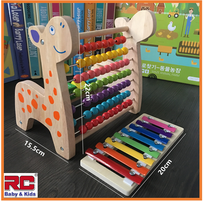 RC-BabyKids Colourful Educational Wooden Deer Calculate Beads with Ring Around Beads / Early Melodies Rainbow Xylophone Child Learning Activity Toys Set