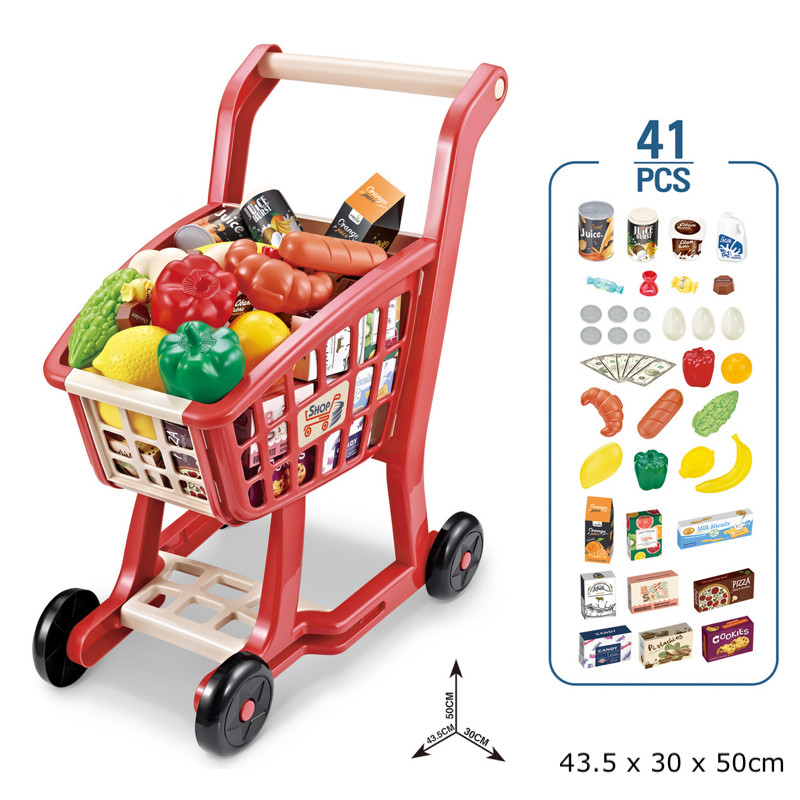 Children Shopping Carts Trolley Toy with Accessories Pretend Play Toys
