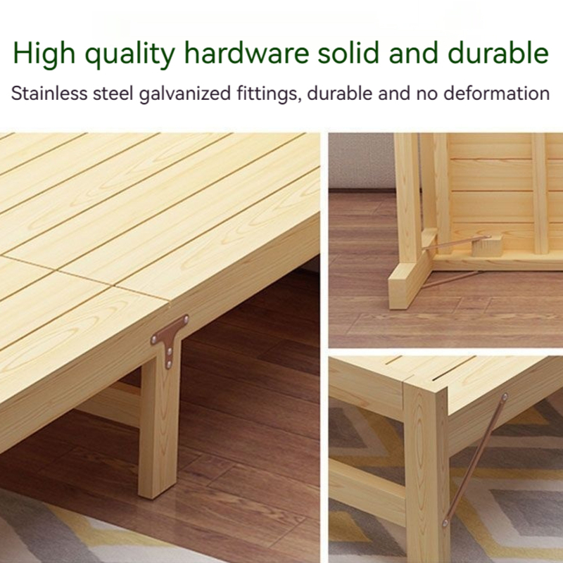 Foldable Bed Frame Solid Wood Bed single person Bed double person Bed, folding bed thickened and reinforced without installation