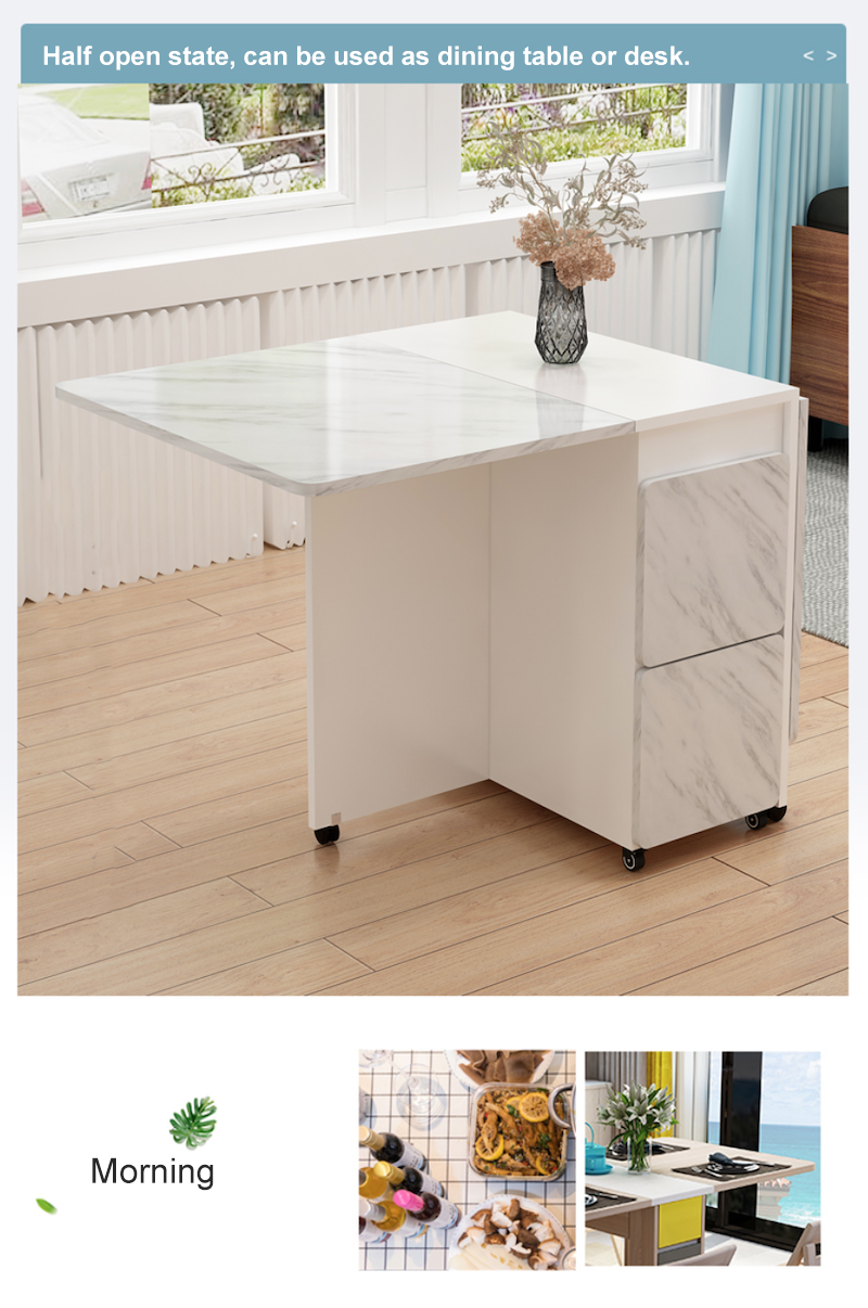 Folding Table Movable Wooden Rectangle Dining Table Living Room Restaurant Furniture Multifunction Home Foldable Desk