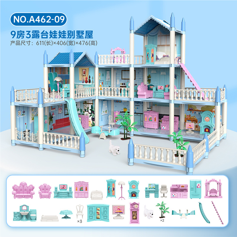 [Free Dolls+ LED ]Kids Doll House Barbie Castle DIY Kids Girl Toys Dollhouse Best Gift Model Frozen Assembling Dream Villa