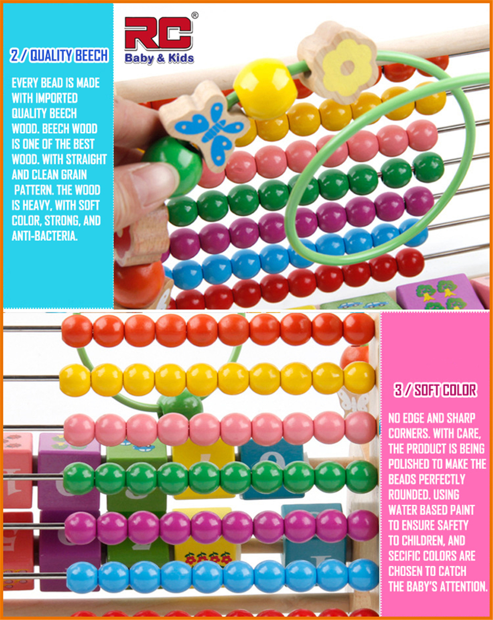 RC-BabyKids Colourful Educational Wooden Deer Calculate Beads with Ring Around Beads / Early Melodies Rainbow Xylophone Child Learning Activity Toys Set