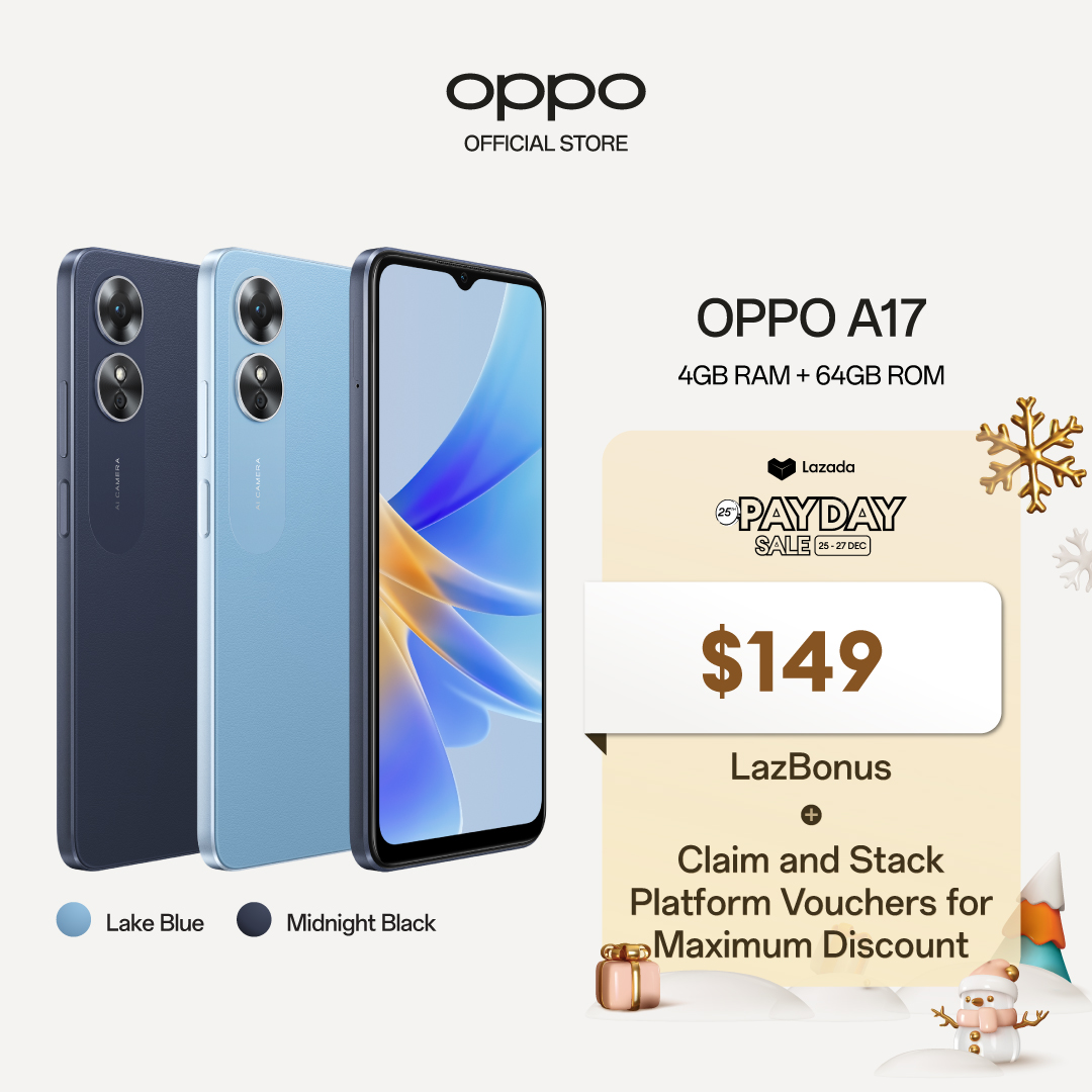 OPPO A17 / Premium-Leather Feel Design / 50MP AI Camera / 5000mAh Long-Lasting Battery / Up to 4GB Extended RAM