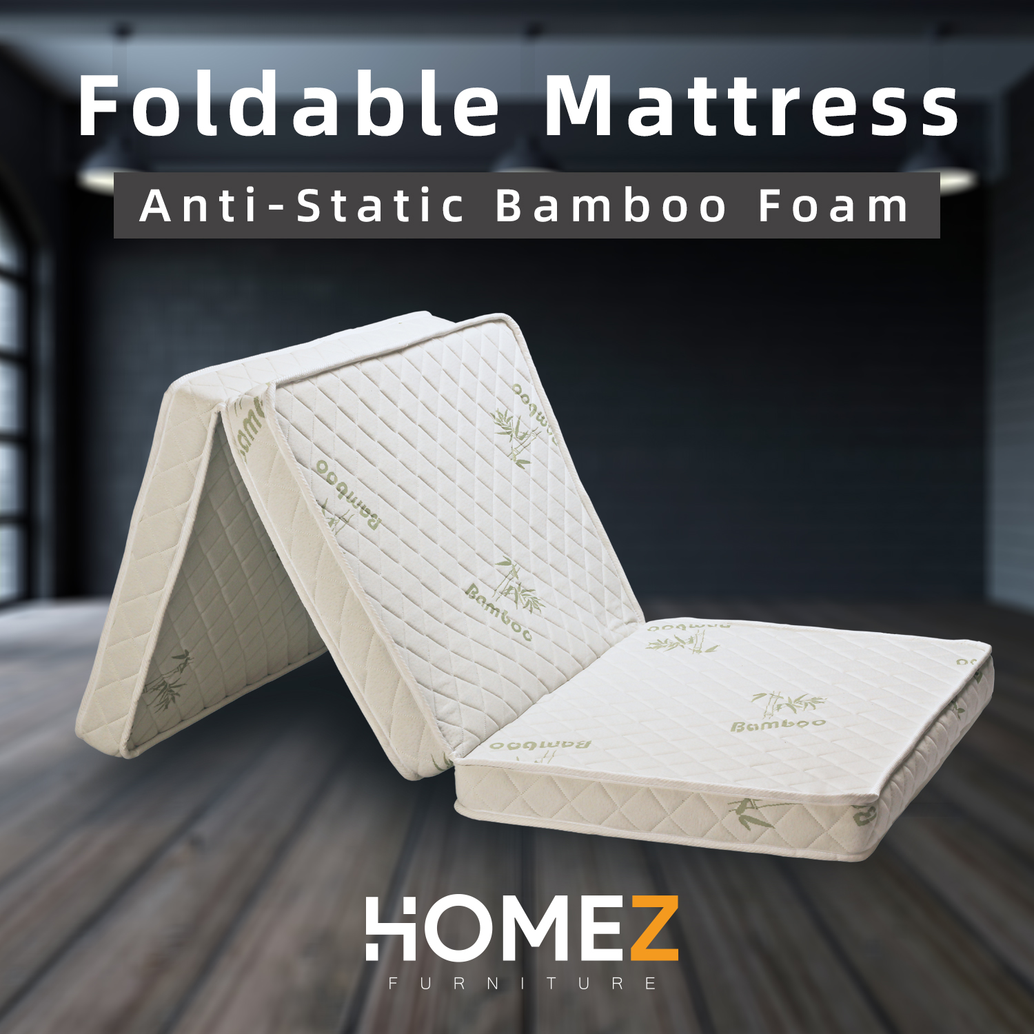 [Pre-order: ETA: 15/12/2023] Homez 3 inch Foldable Anti-Static Bamboo Foam Mattress with Portable Carry Bag - Single