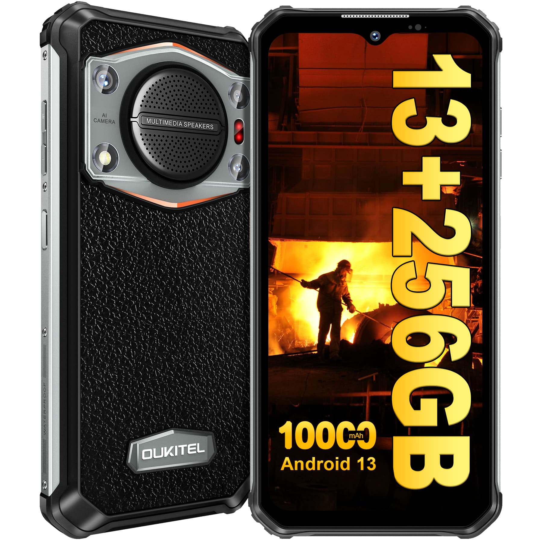 Oukitel WP22 Handphone（6.58“ FHD+ Android 13 13GB+256GB Rugged Handphone 10000mAh IP68/IP69K Mobiles 48MP AF Camera/ 20MP Night Vision Camera/2MP Helio P90 Face ID SOS OTG NFC GPS Smartphone）