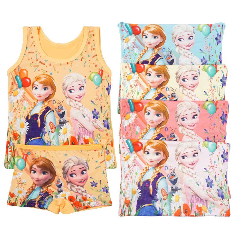 New Creative Cartoon Princess Pattern Children's Underwear Set Summer Children's Princess Minnie Vest Short-sleeved Pajamas Set