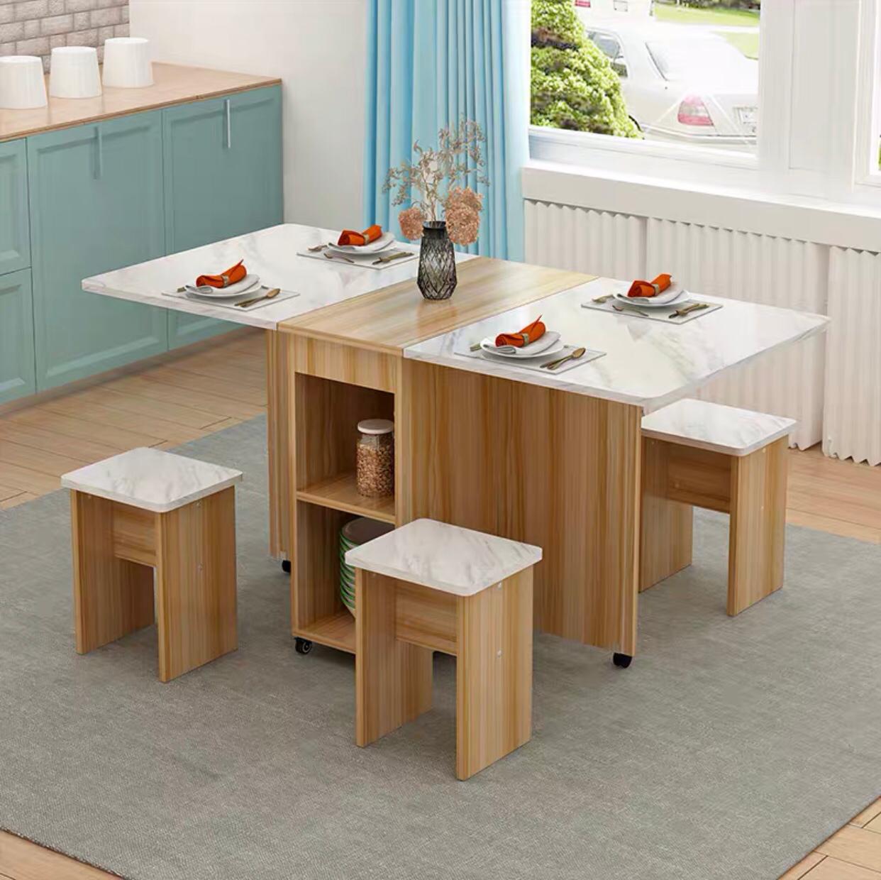 Folding Table Movable Wooden Rectangle Dining Table Living Room Restaurant Furniture Multifunction Home Foldable Desk
