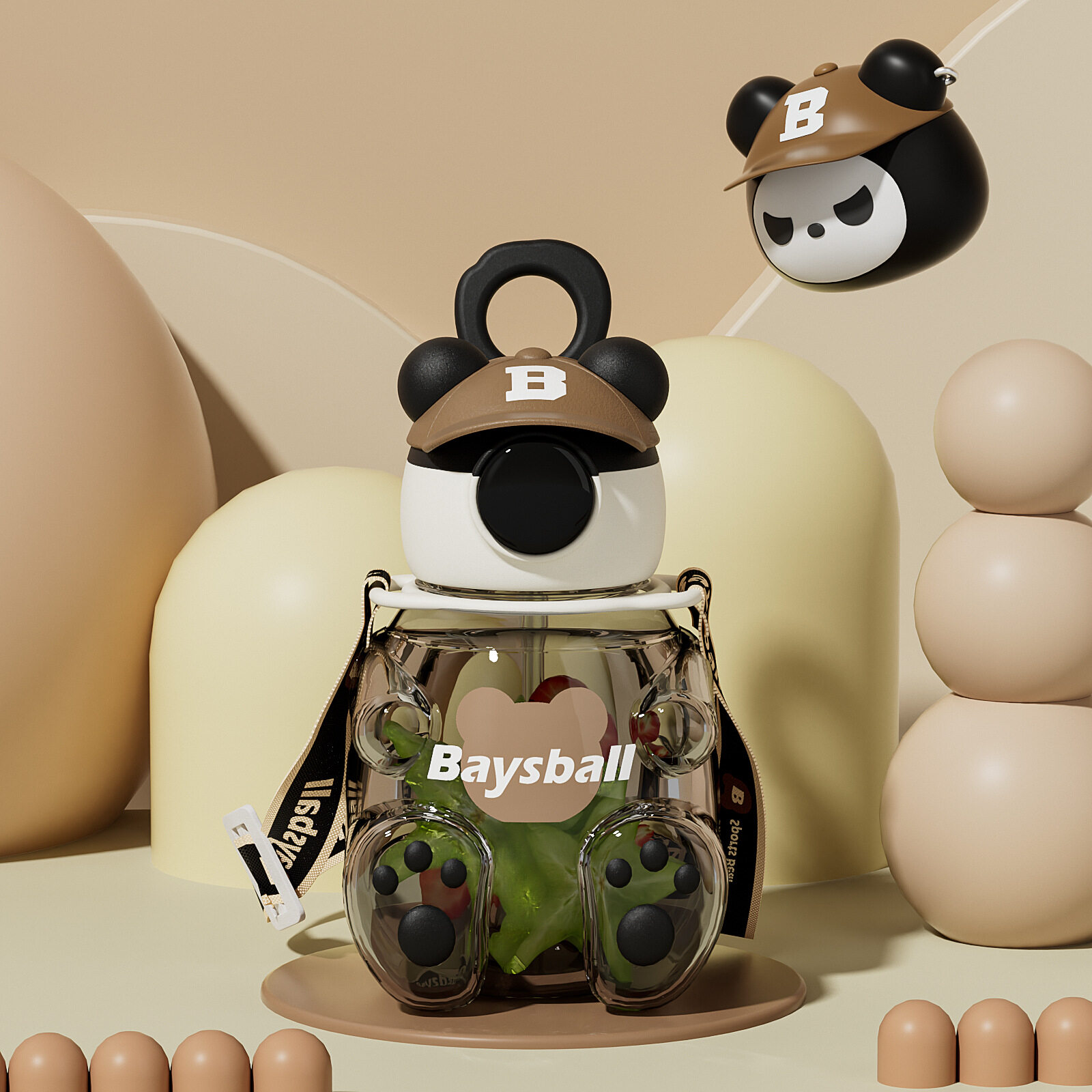 Ready stock Children's Plastic Tritan Sports WaterBottle With Straw Portable Leakproof Cute Cartoon Student Straps Water Cup BPA Free Bottle HGZ034