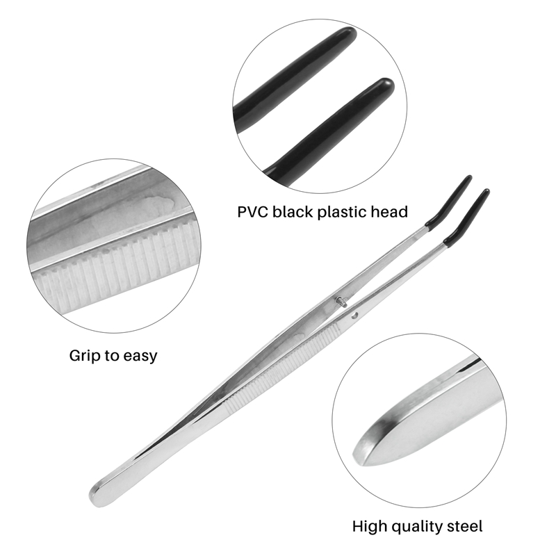 2 PCS Tweezers Curved Bent Rubber Tip Tweezers Stainless Steel Crafts Tweezers for Lab Jewelry Making