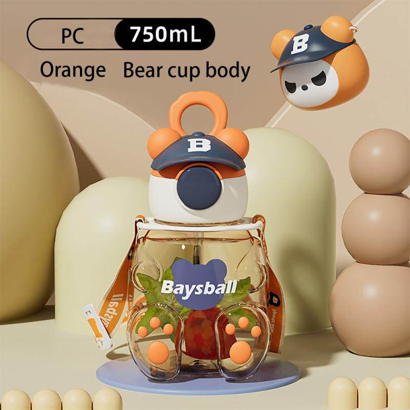 Ready stock Children's Plastic Tritan Sports WaterBottle With Straw Portable Leakproof Cute Cartoon Student Straps Water Cup BPA Free Bottle HGZ034