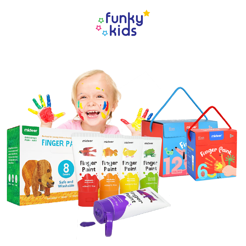 MiDeer Kids Washable 6 / 8 / 12 Colours Finger Paint Kids Painting Supply Canvas / Combo with Apron, Palette and Papers