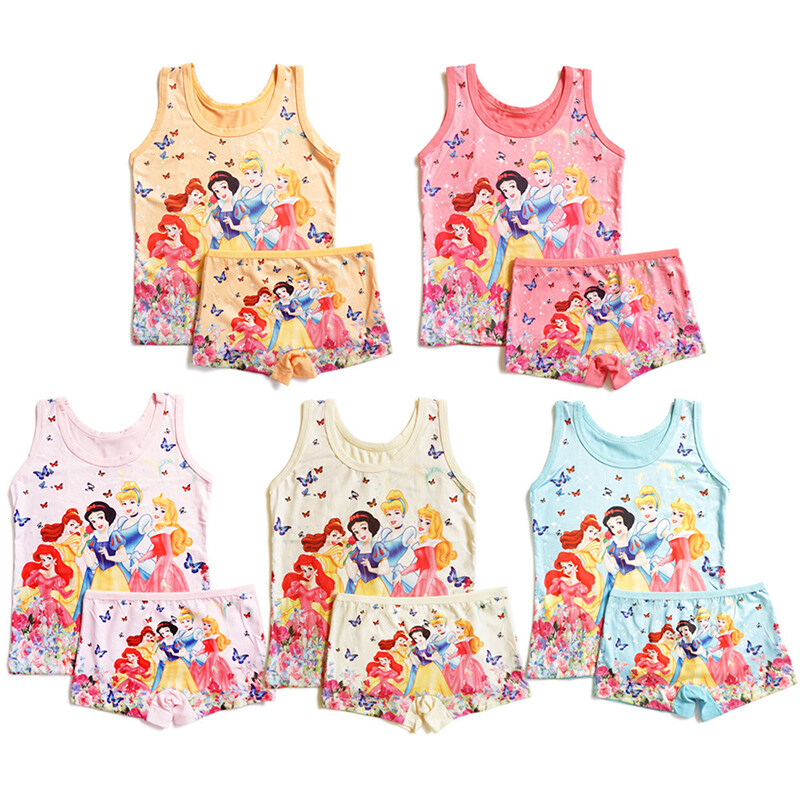 New Creative Cartoon Princess Pattern Children's Underwear Set Summer Children's Princess Minnie Vest Short-sleeved Pajamas Set