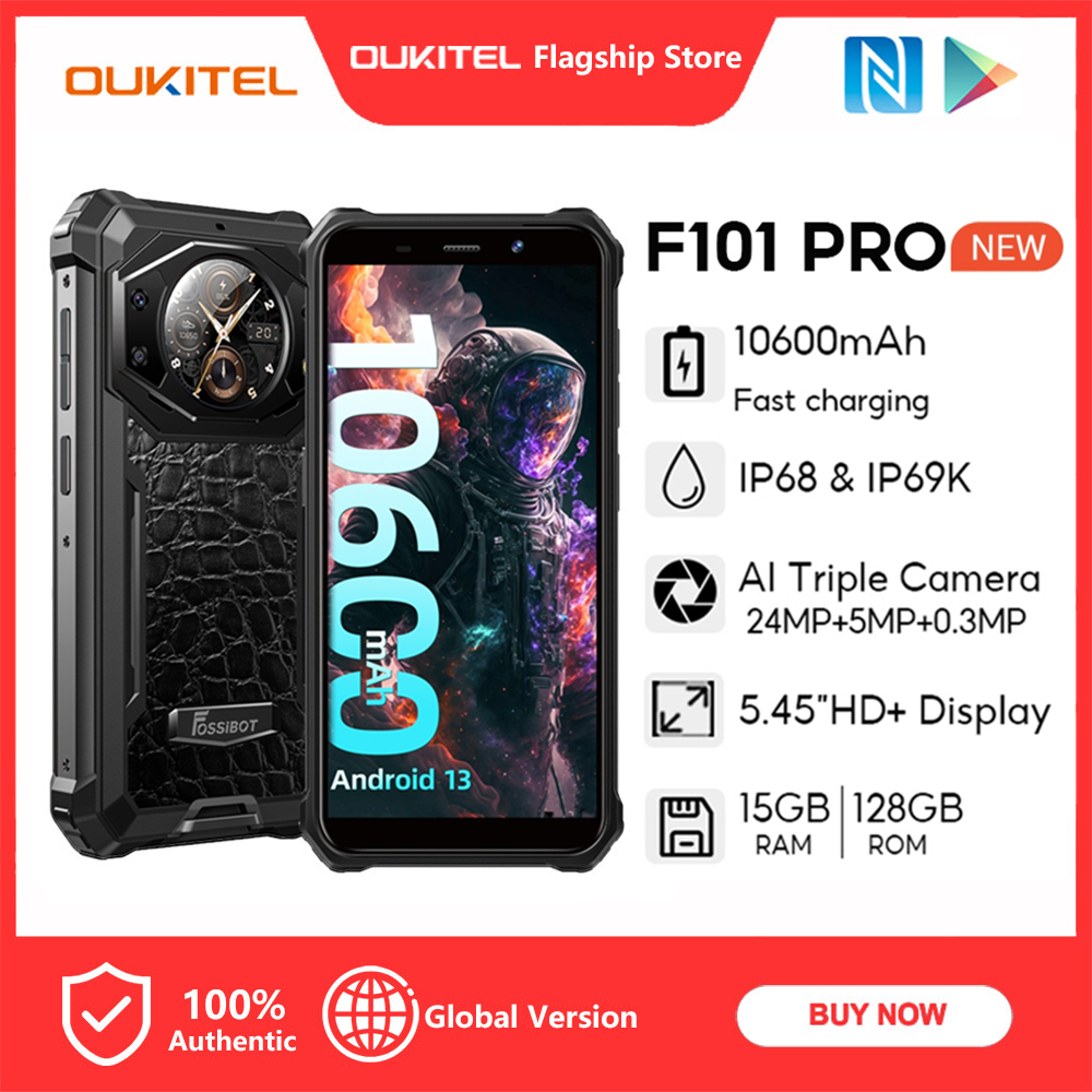 OUKITEL Fossibot F101 Pro Smartphone 10600mAh 15GB+128GB IP68 Waterproof Rugged 24MP Camera NFC Global Version Cellphone