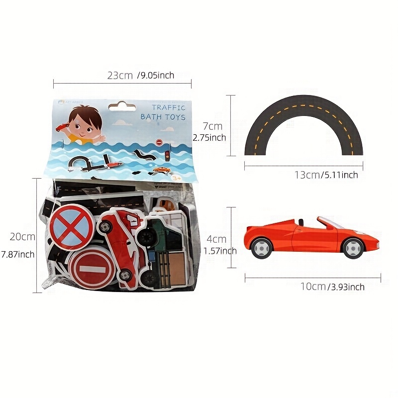 Bath Time Fun & Learning with 23-Piece Traffic Puzzle Bath Toys for Kids Age 2+