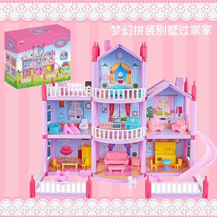 [Free 4PCS dolls + Fairy Lights] SALE Big Dollhouse Mainan Budak Perempuan Multiple Floors Girls Kids Dream Barbie Doll House with Simulation Furnitures Set DIY Toys