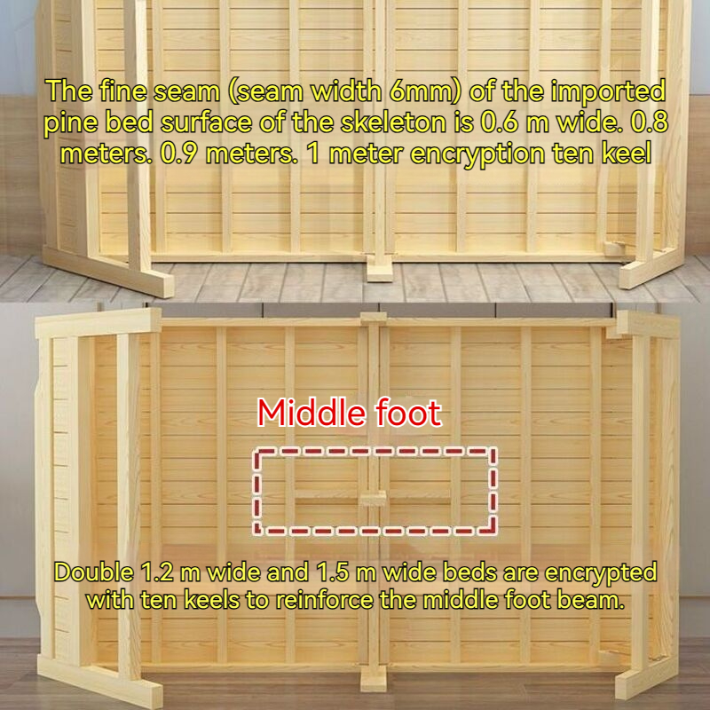 Foldable Bed Frame Solid Wood Bed single person Bed double person Bed, folding bed thickened and reinforced without installation
