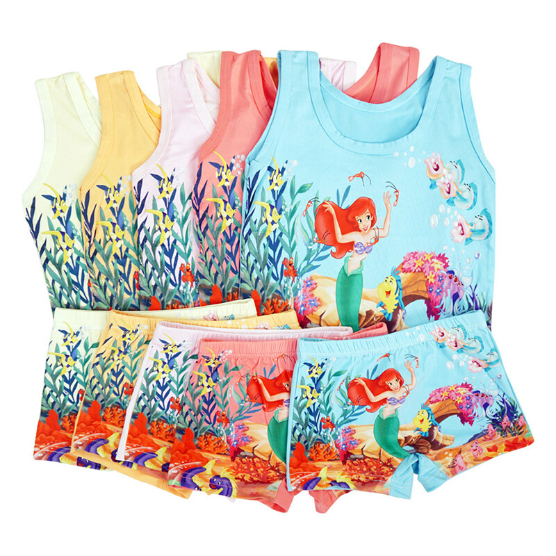 New Creative Cartoon Princess Pattern Children's Underwear Set Summer Children's Princess Minnie Vest Short-sleeved Pajamas Set